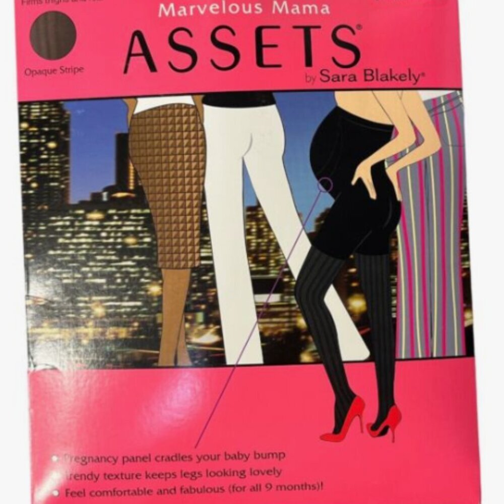 Assets by Spanx Marvelous Mama Opaque Stripe Pattern Tight Black New in Pkg #09